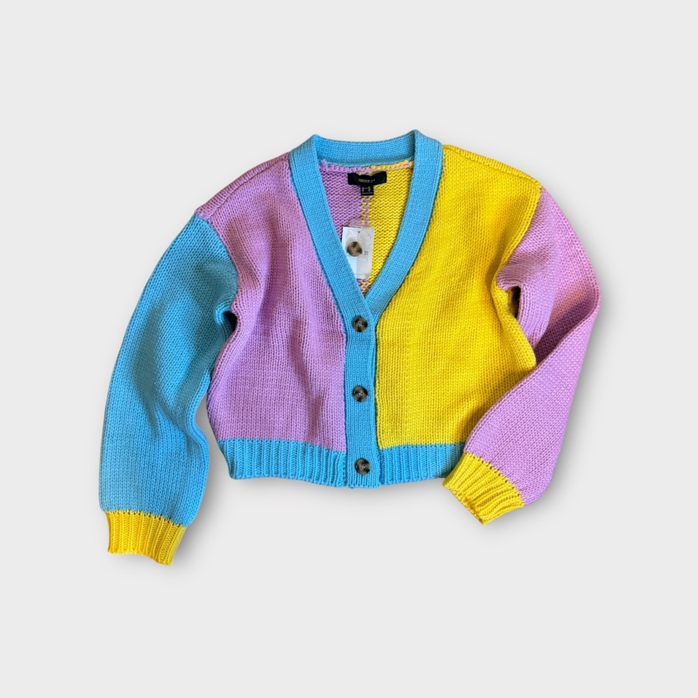 Forever 21 Color Block Button Down Knit Sweater